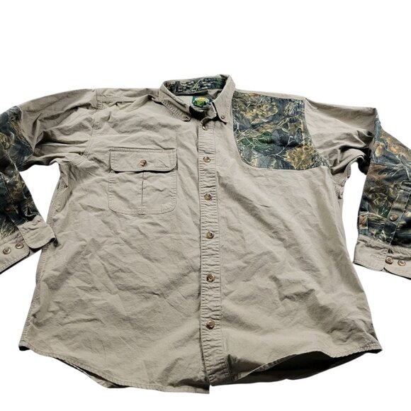 Cabelas Shirt Mens XL Tan Camo Outdoor Button Up Hunting Long Sleeve - Picture 1 of 7